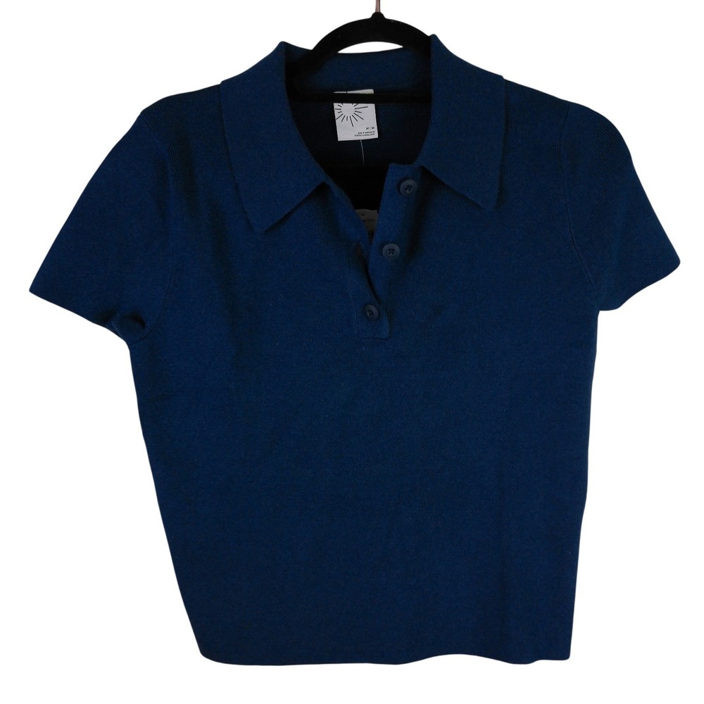 Aerie OFFLINE Short Sleeve Knit Polo Sweater Navy Blue M NWT 1301-2188